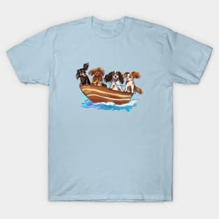 4 Cavalier King Charles Spaniels on a Boat T-Shirt